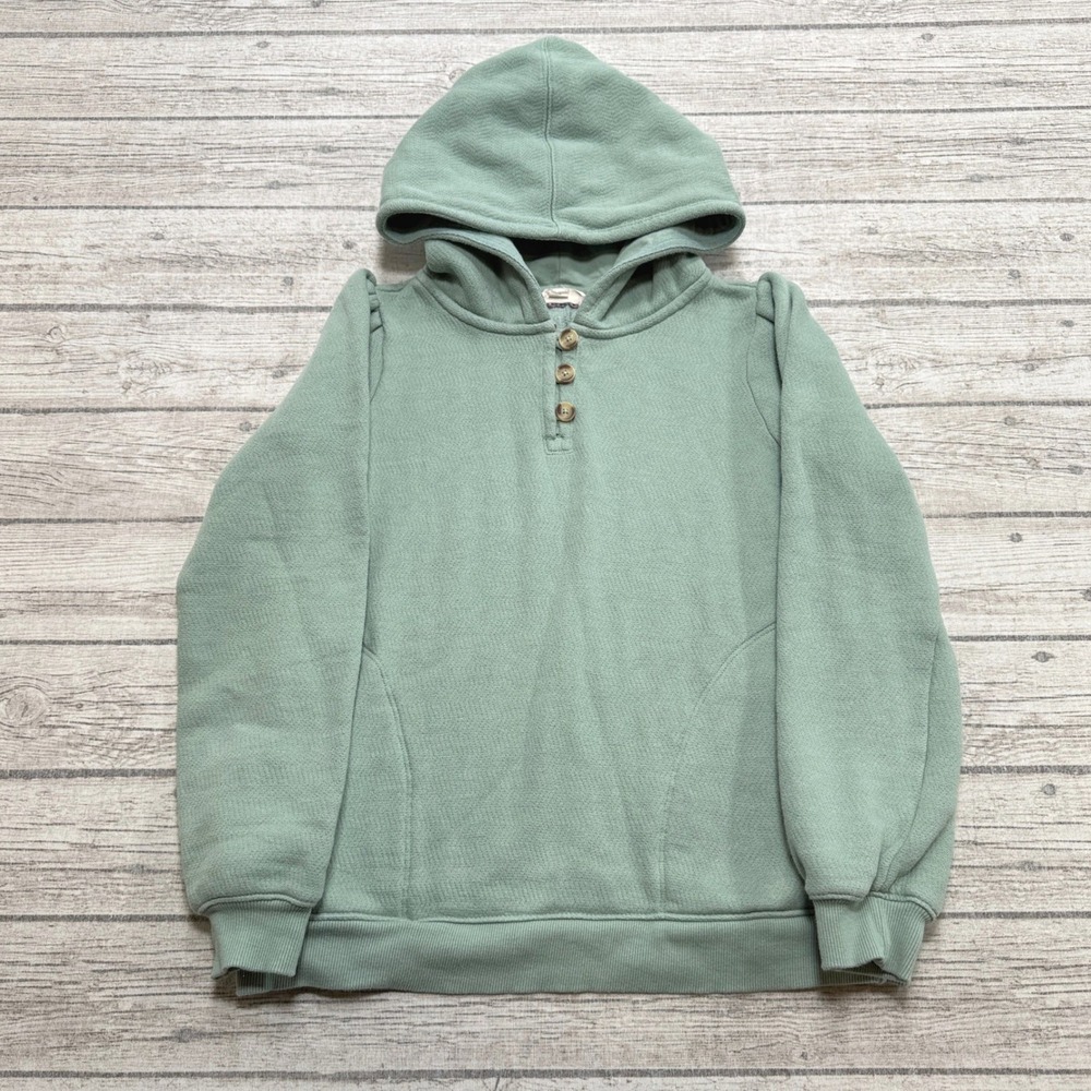 Y2K Fat Face Hoodie Women's Small Sage Green Henley Pullover Fleece Sweatshirt